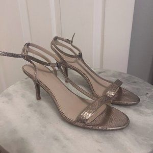 Calvin Klein Lola Gold Metallic T-Strap Heels Sandals Size 8.5